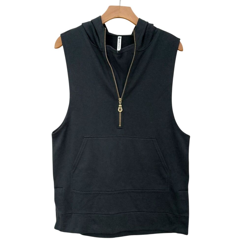 Fabletics Hooded Vest Womens Small Black Terrycloth 1/2 Zip Side Snap Athletic